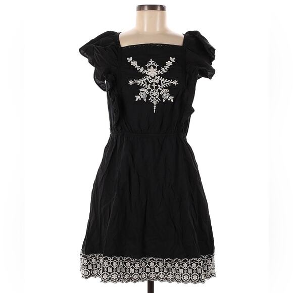 Old Navy black Embroidered Waist-Defined Flutter-Sleeve Tie-Back Mini Dress - Picture 2 of 12
